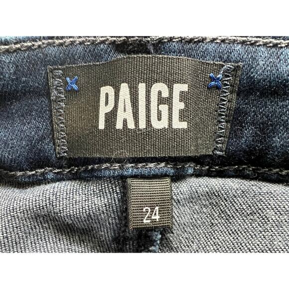 PAIGE DENIM WOMENS SIZE 24 HIGH RISE FLARE LAUREL CANYON DARK WASH BLUE NEW - Picture 4 of 15
